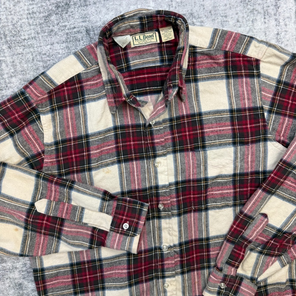 Vintage LL Bean Flannel Shirt Mens Medium‎ Red Tartan Plaid Outdoors USA Made